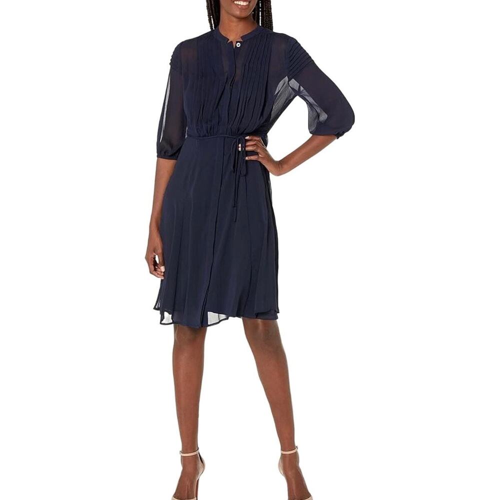 NWT Calvin Klein Black Sheath Dress Size 10 Pleated Office Career Business
